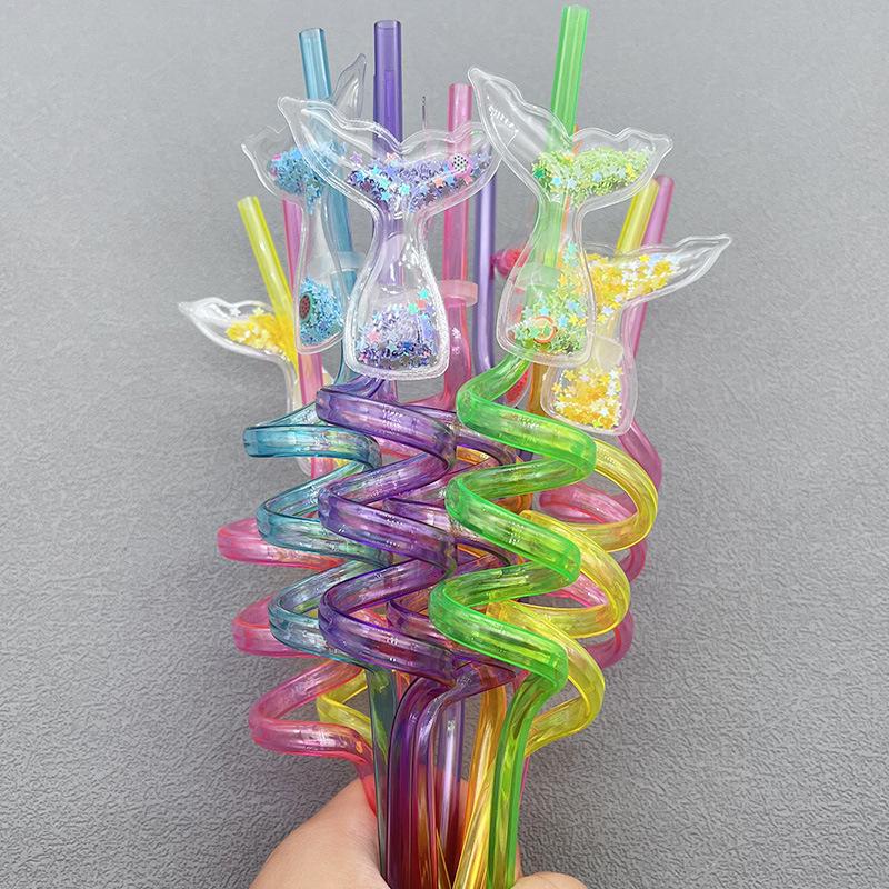 2Pcs Mermaid Theme Party Mermaid Tail Straw Gift Sparkling Straw Birthday Party Summer Pool Party Supplies