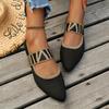 Women'S Chic Flat Shoes | European-Inspired Slip-On Pointed Toe All-Season Black Fabric with Golden Accents | Rubber Sole, Fabric Lining