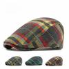 British Retro Woolen Plaid Flat Cap for Men Women Autumn Winter Tartan Newsboy Hat Casual Cabbie Ivy Cap Peaked Beret