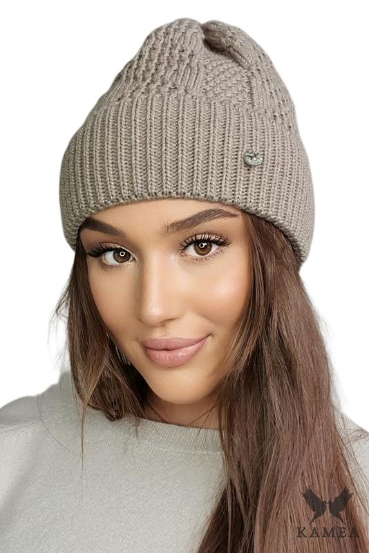 Sappho Women' Set Hat with Snood, Dark Beige Color