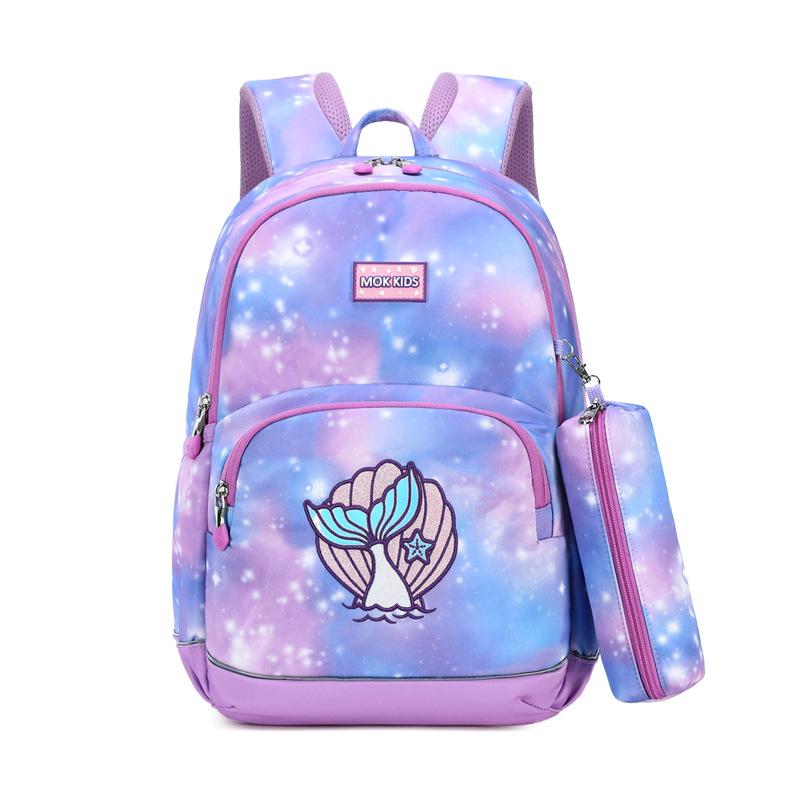 Mok Lightweight Double Shoulder School Backpack & Pencil Case Set for Girls, Grades 1-6