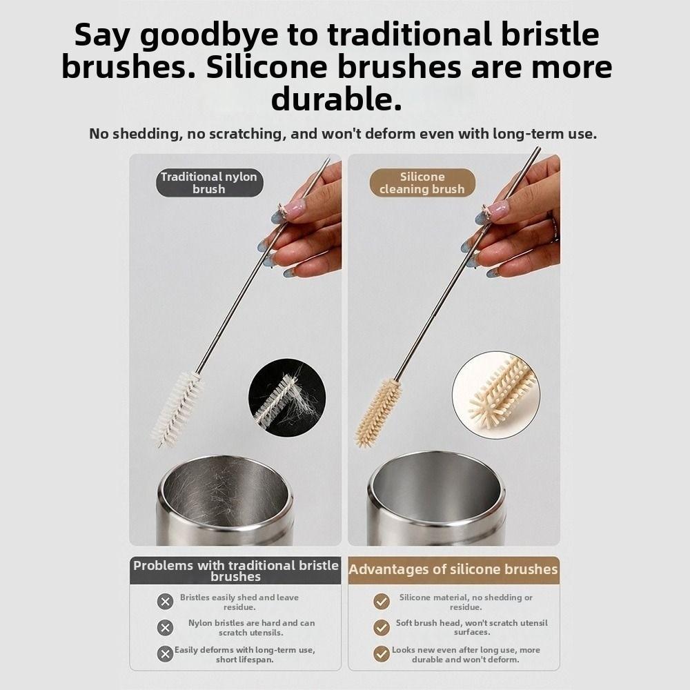 Heat Resistant Silicone Straw Brush 304 Stainless Steel Tube Cleaner  Straw Maintenance