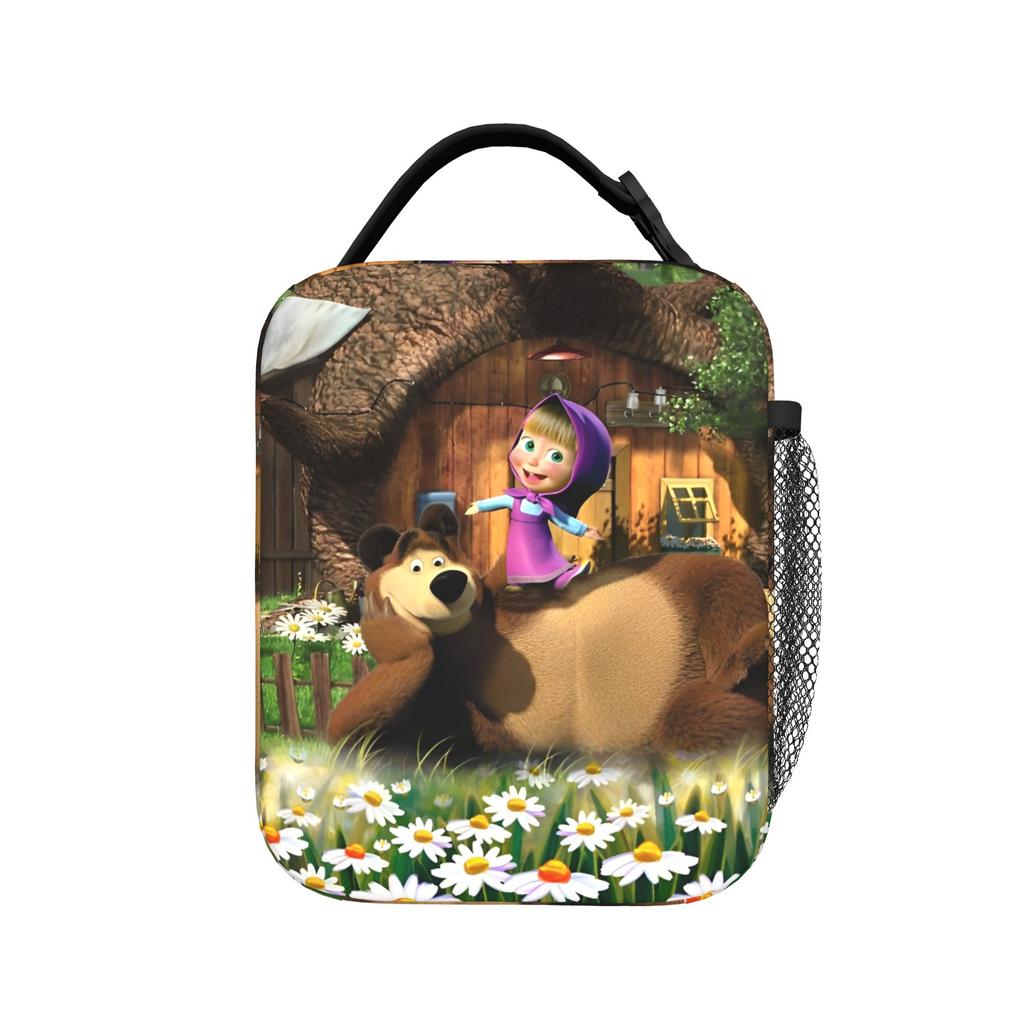 Charming Comic M-Masha Plus Bear Heat-keeping Meal Tote High Capacity Lunch Container Thermal Bag Tote Lunch Box Beach Open-air