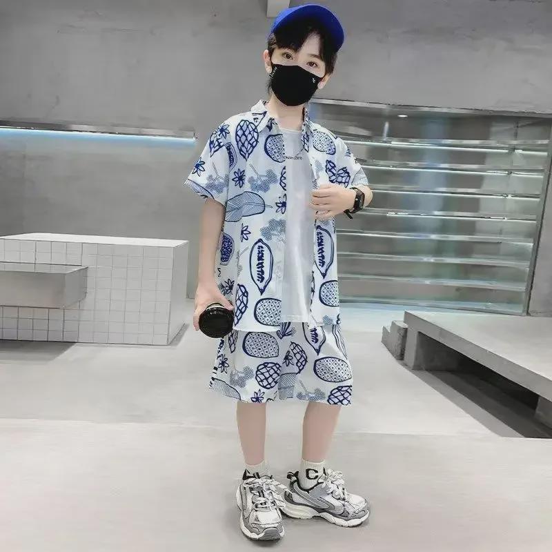 Boys' Summer 2023 Stylish Short-Sleeve Shirt and Suit Set - Trendy Cool Children's Clothing