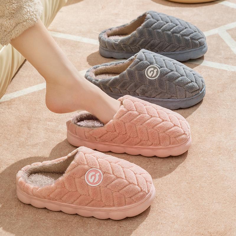 Cotton slippers women's autumn and winter baotou warm plush thickened soft bottom non-slip couple home slippers men