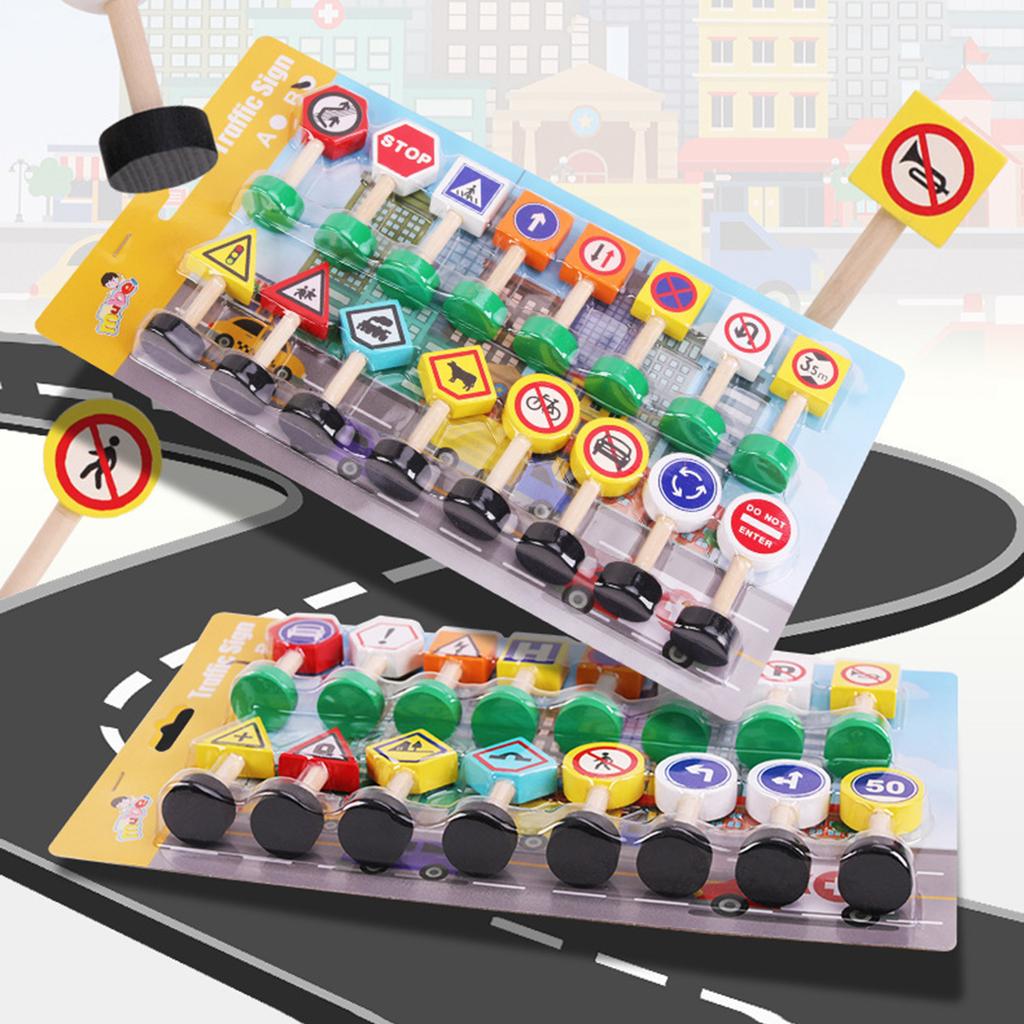 Wooden Children'S City Traffic Road Signs Signboards Safety Awareness Scene Building Blocks Early Education Educational Toys