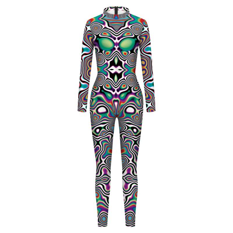 Spring Women's Digital Printing Performance Suit Graffiti Waves Cosplay One-Piece Costume Women