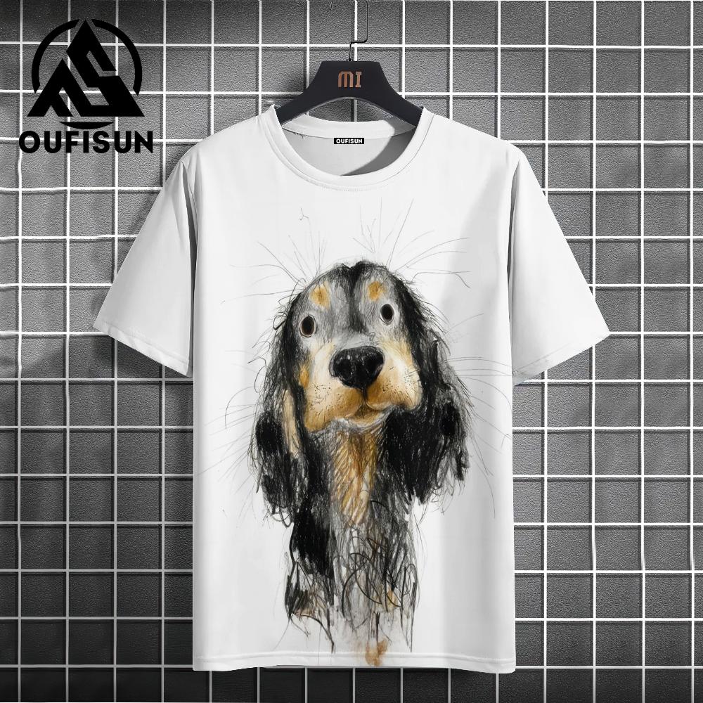 

2024 Casual Men T-shirts White Breathable Polyester T-shirts For Men High Quailty Simple Design Cute Dog Oversize T-shirts Men 4XL