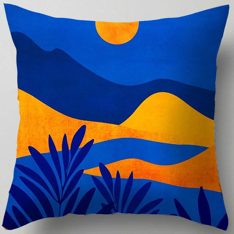 Blue Flower and Leaf Pattern Nordic Style Living Room Sofa Office Cushion Cover Home Decor Waist Pillow