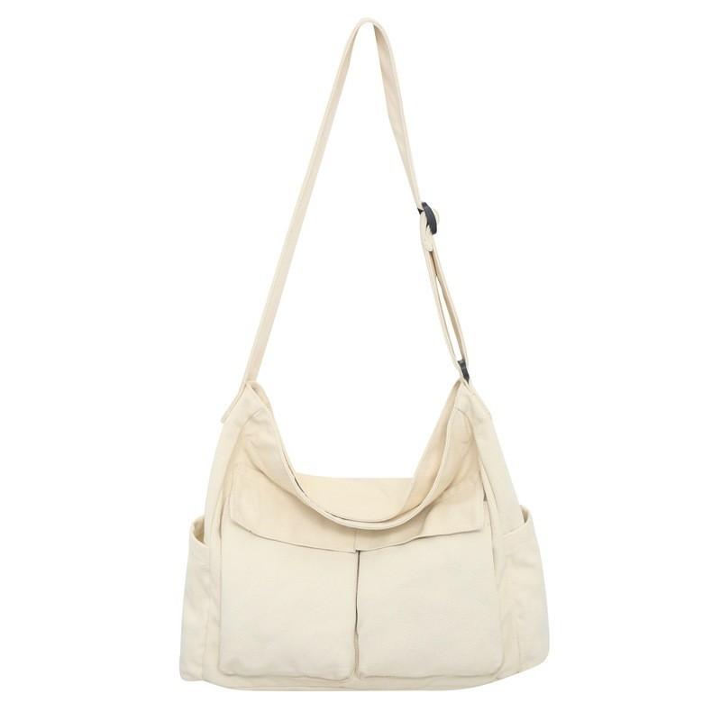 Large Capacity Canvas Shoulder Messenger Bag For Women Men Urban Simple Style Soft Texture Zipper Closure