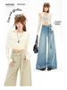 Women's High-Waisted Retro Wide-Leg Jeans, Spring/Autumn Style, Elastic, Loose Fit