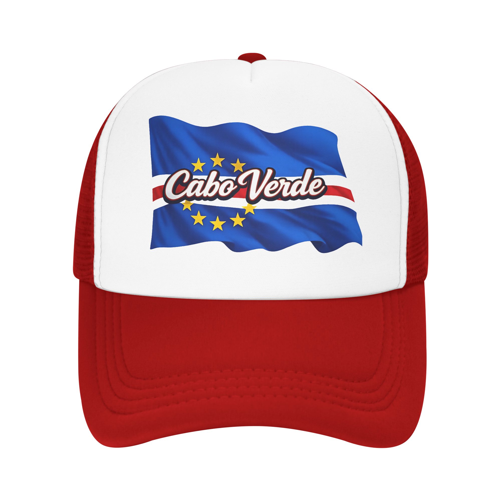 Cabo Verde Flag Design Cape Verdean Pride Script Mesh Sun Hats Tennis Skate Sun Visor Baseball Cap UnisexTeens Trucker Hat One Size