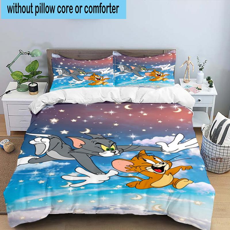3PCS Cat And Mouse In Flowers 3pcs Bedding,Including 3PCS Duvet Cover And 2pcs Pillowcases Perfect for Christmas,Ideal for Bedroom, Dormitory