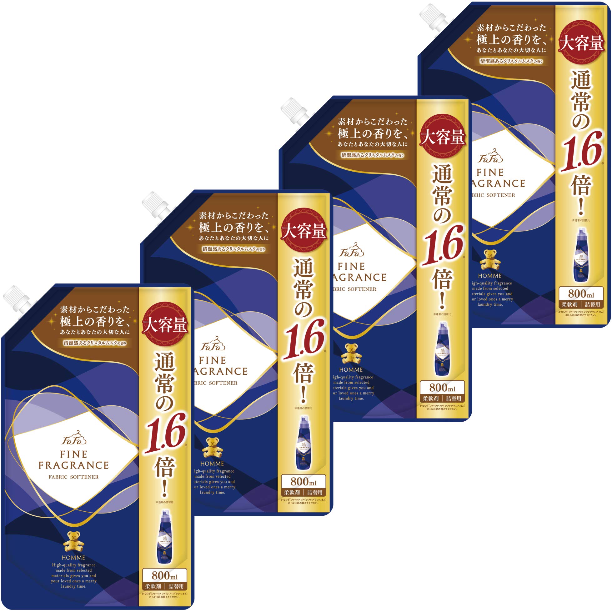 

Bulk FaFa Fine Fragrance Concentrated Fabric Crystal Musk 800ml Refill of Purchase Softener, Homme, Scent, (Pack 4)