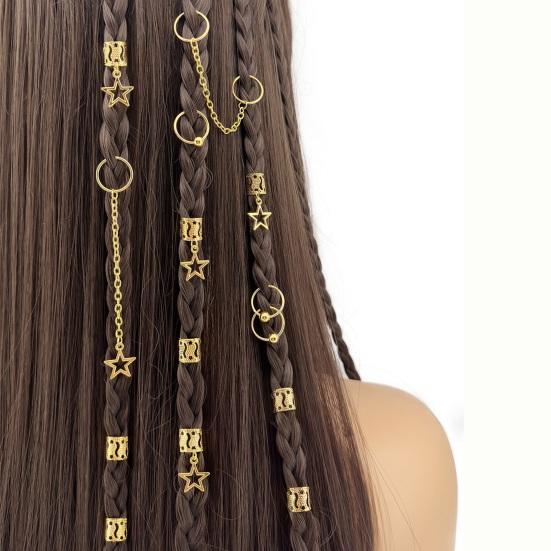 32Pcs Dreadlock Hair Accessories, Hip-hop Style Hair Charms, Star Chain Pendants Hair Beads Rings for Styling Daily Festivals Parties