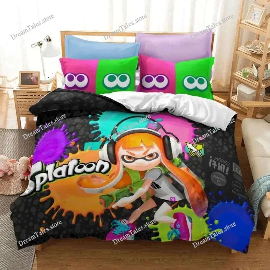 Popular Splatoon 2 Game Printed Bedding Set 3D Cartoon Duvet Cover Set Pillow Case Twin Full Queen King Size Bed Polyester Bed