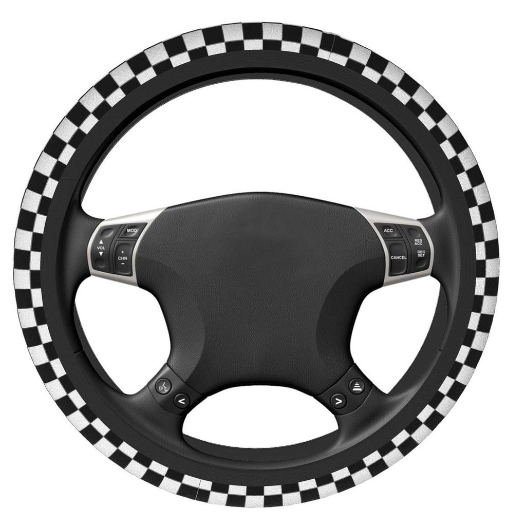 Da66jj Car Steering Wheel Cover Black White Lace Checkered Flag Car Steering Wheel Cover
