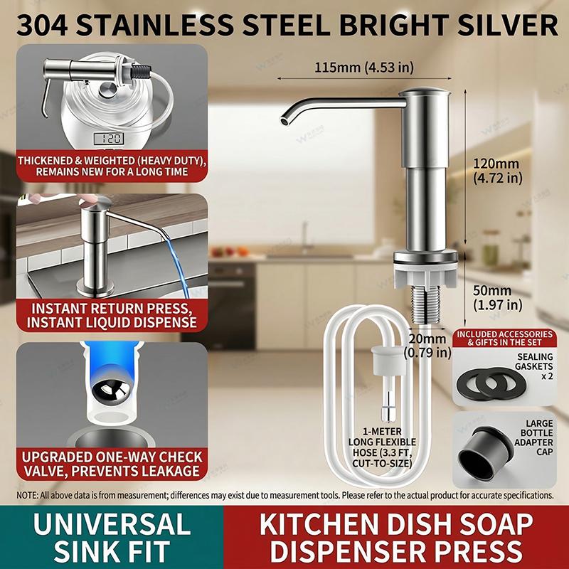 

Stainless Steel Kitchen Sink Soap Dispenser Liquid Dish Soap Pump for Kitchen Countertop Rustproof Dishwashing Liquid Container