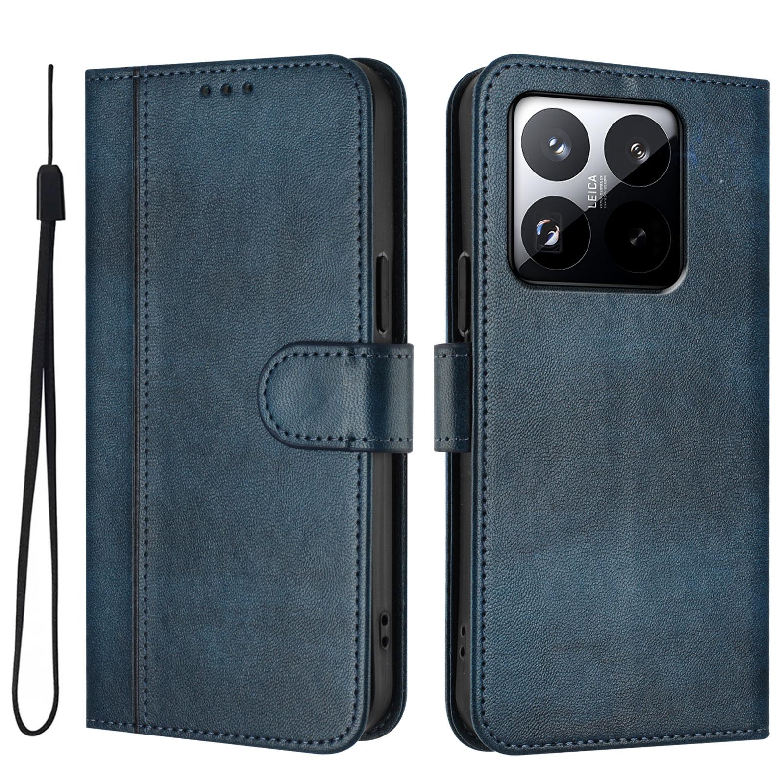 

For Xiaomi 15T Cases Wallet Stand Retro Texture Leather Phone Cover with Lanyard Blue