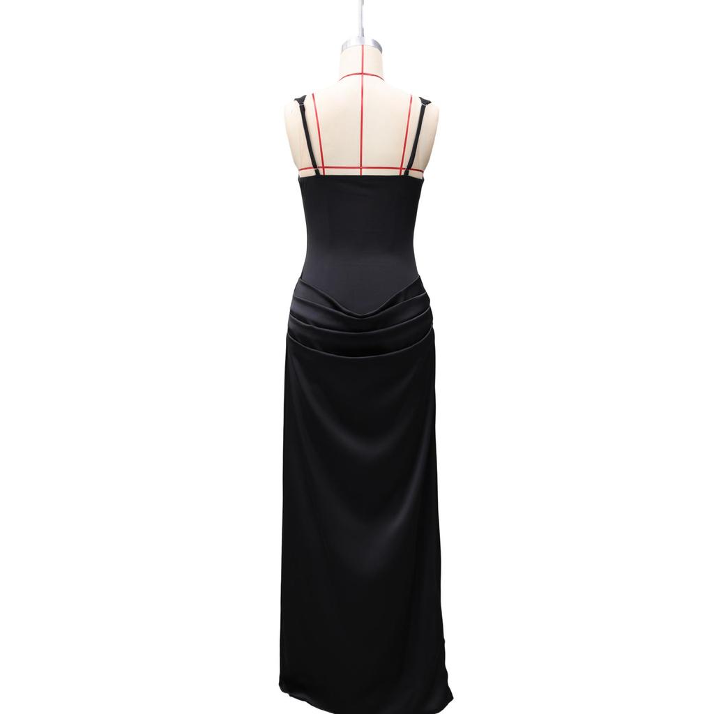 2026 European Style Spring Solid Color Sleeveless Slim-fit Pleated Square Neck Dress
