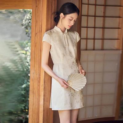 LEDING Chinese Style A-line Bow Stand Collar Dress