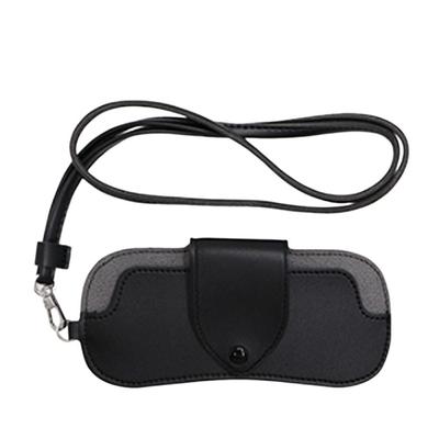PU Leather Sunglasses Storage Bag Solid Color Durable Sunglasses Pouch with Lanyard Portable Hanging Sunglasses