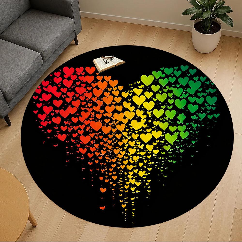 1PC heart rainbow Office Round Area Rug, Under Office Chairs Bedroom Living Room Home Decor,Carpet for Office, -1110228