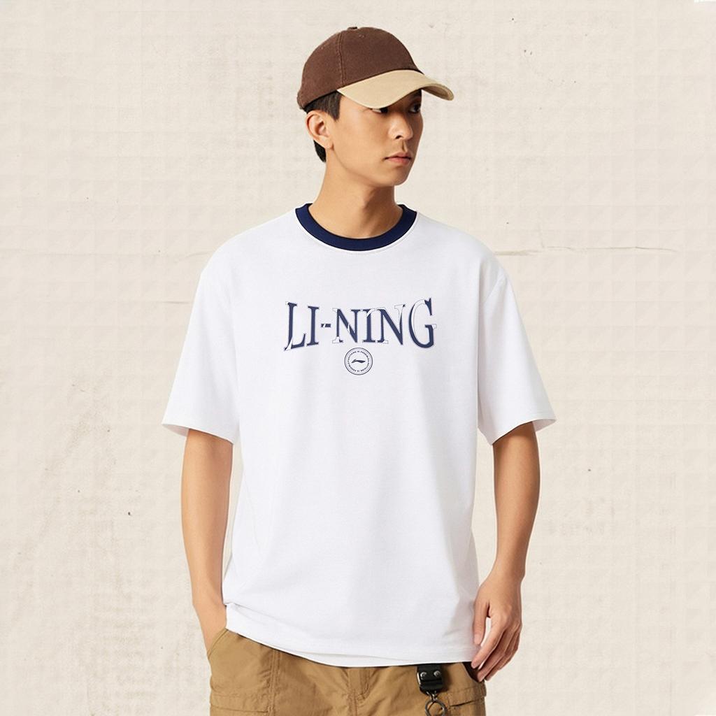 Li-Ning Versatile Comfortable Casual Breathable Short Sleeve T-Shirt Unisex Tops Off-White AHSW853-1