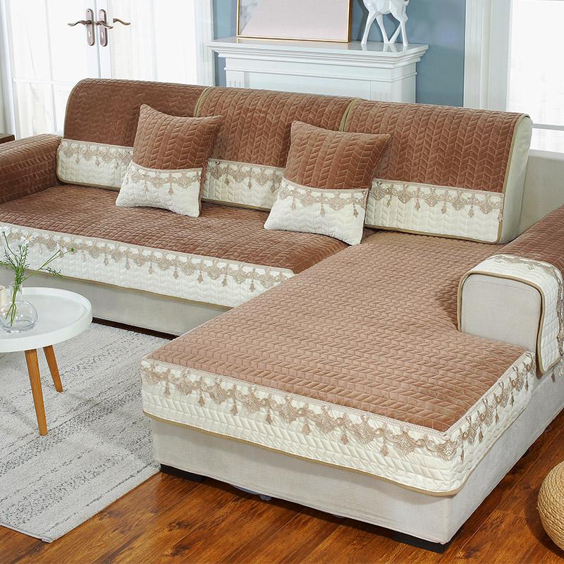 Nový krajkový sametový zesílený plyšový potah pohovky jednobarevný sedák do obývacího pokoje do rohu