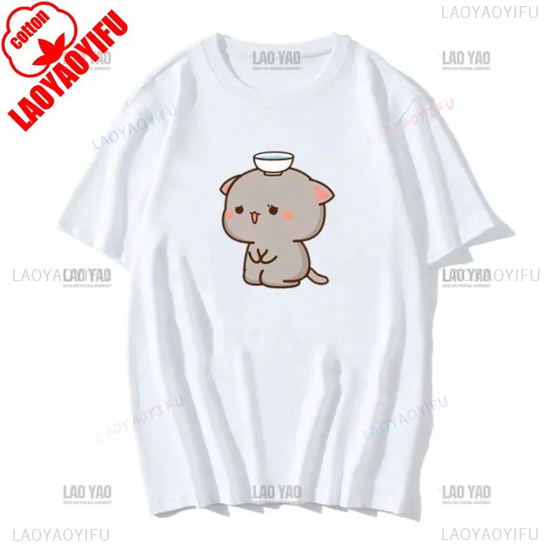 Lovely Peaches and Ash Ash T Shirt Gray Admit Mistake Tshirt Super Cute Peach Cat Cartoon Couple Print T-shirt Unisex Cotton Tee