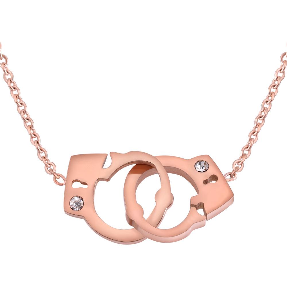 Stainless Steel Fashion Handcuff Necklace & Interlocking Bracelet Set for Women