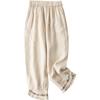 Women's Ethnic Embroidered Lace Trim Cotton Linen Harem Pants - Early Spring Loose Fit, Elastic Waist
