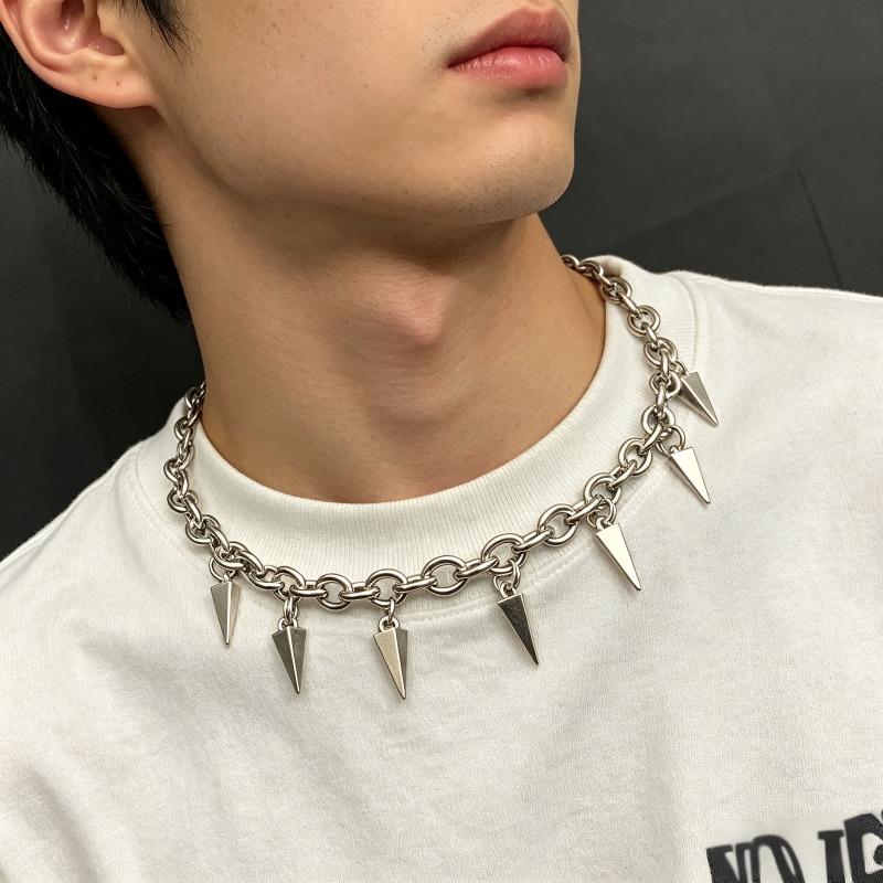 Goth Punk Rivet Tassel Pendant Choker Necklace for Men Women Sliver Color Stainless Steel Chain Collar Y2K Hip Hop Party Jewelry