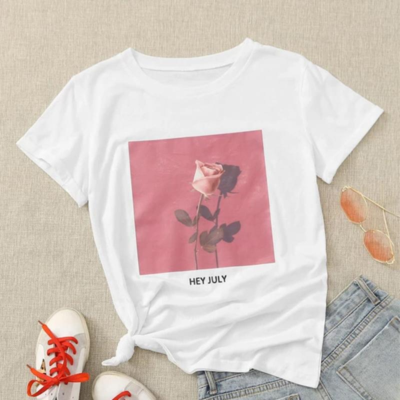 

Модна футболка жіноча з графічним принтом, футболка з квітковим принтом, повсякденна, мила, у стилі 90-х, вінтажна, жіночі футболки з принтом, літні топи жіночий одяг XXXL білий