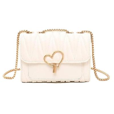 Brighttrust Women's Shoulder Bag, Crossbody, with Chain, Small PU Leather, Cute Heart Design (White)