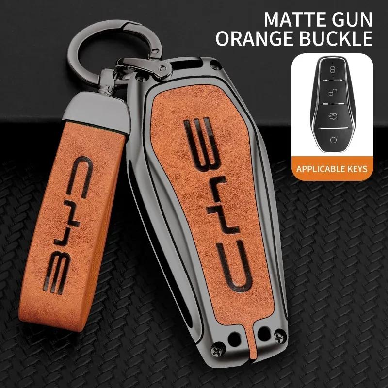 Metal & leather car key cover case shell protector for BYD Han EV Tang DM Qin plus song Pro Max yuan dolphin E2 Atto 3 accessori