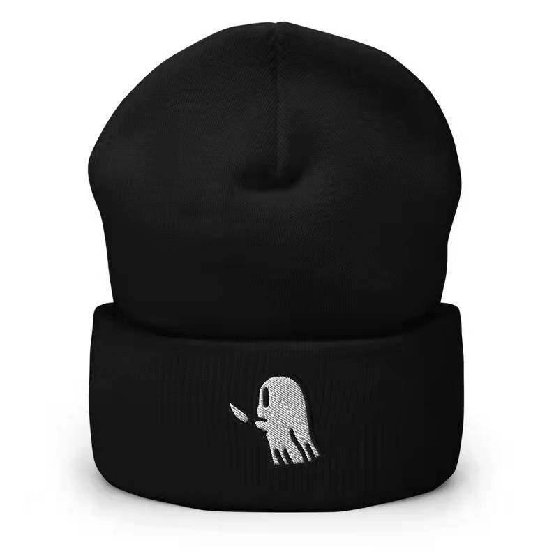 Unisex Student Hip-hop Cute Cartoon Hat with Ghost Embroidery, Knitted Beanie, Outdoor Sports Warm Hat