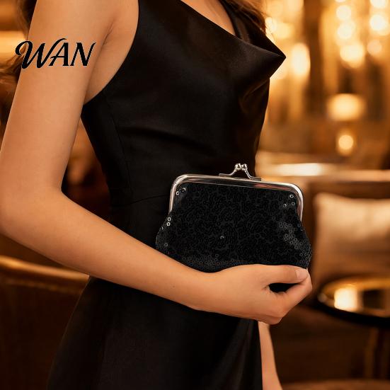 Elegant Coin Wallet Women Purse, with Metal Hinge And Kiss-lock Design, Lightweight Portable Purse Mini Wallet, Sequined Glitter Vintage Pouch