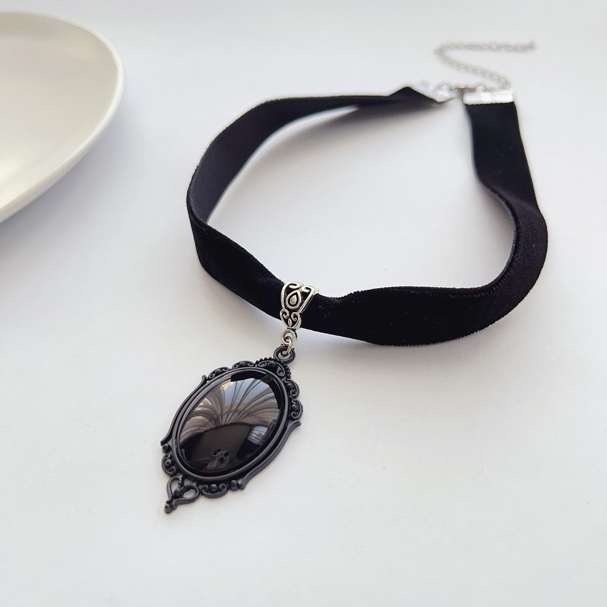 Темный готический ретро-стиль, черный овальный кулон, чокер, ожерелье-лента, ожерелье для женщин 40cm