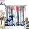Japanese Style Blackout Curtain,Sea Wave Cherry Blossom Crane Ocean Bird Themed Watercolor Curta For Dining Room Cafe Living