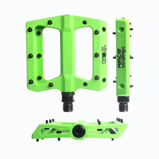 

RACEWORK Mountain Bike Pedals MTB Bicycle Pedals 9/16 Concise Flat Nyoln Fiber Abrasion And Resistance Lightweight Pedals зелёный
