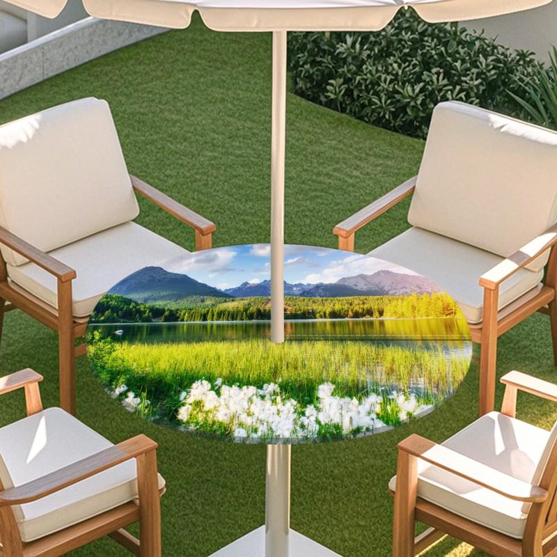 Outdoor Round Table Cover With Nature Print Waterproof Elastic Hem Patio Garden Deck