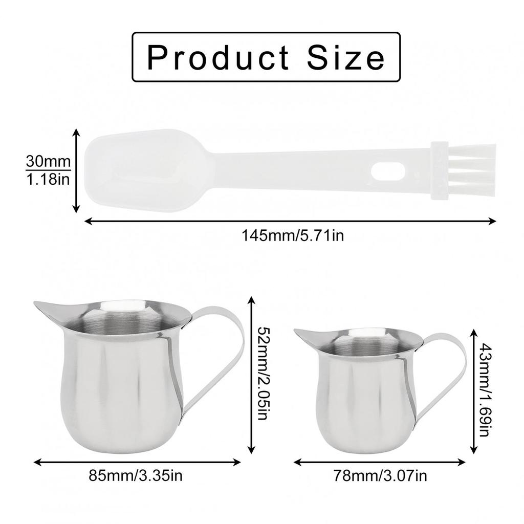 2pcs Stainless Steel 2 Ounce & 3 Ounce Bell Shaped Creamer for Coffee Shop / Restaurant / Bakery with 2 Spoons