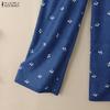 ZANZEA Women Casual Elastic Waist Loose Print Straight Pants
