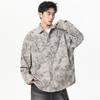 Men's Grey Tie Dye Oversized Shirt, Casual Long Sleeve Button Down Streetwear Top for Daily Wear