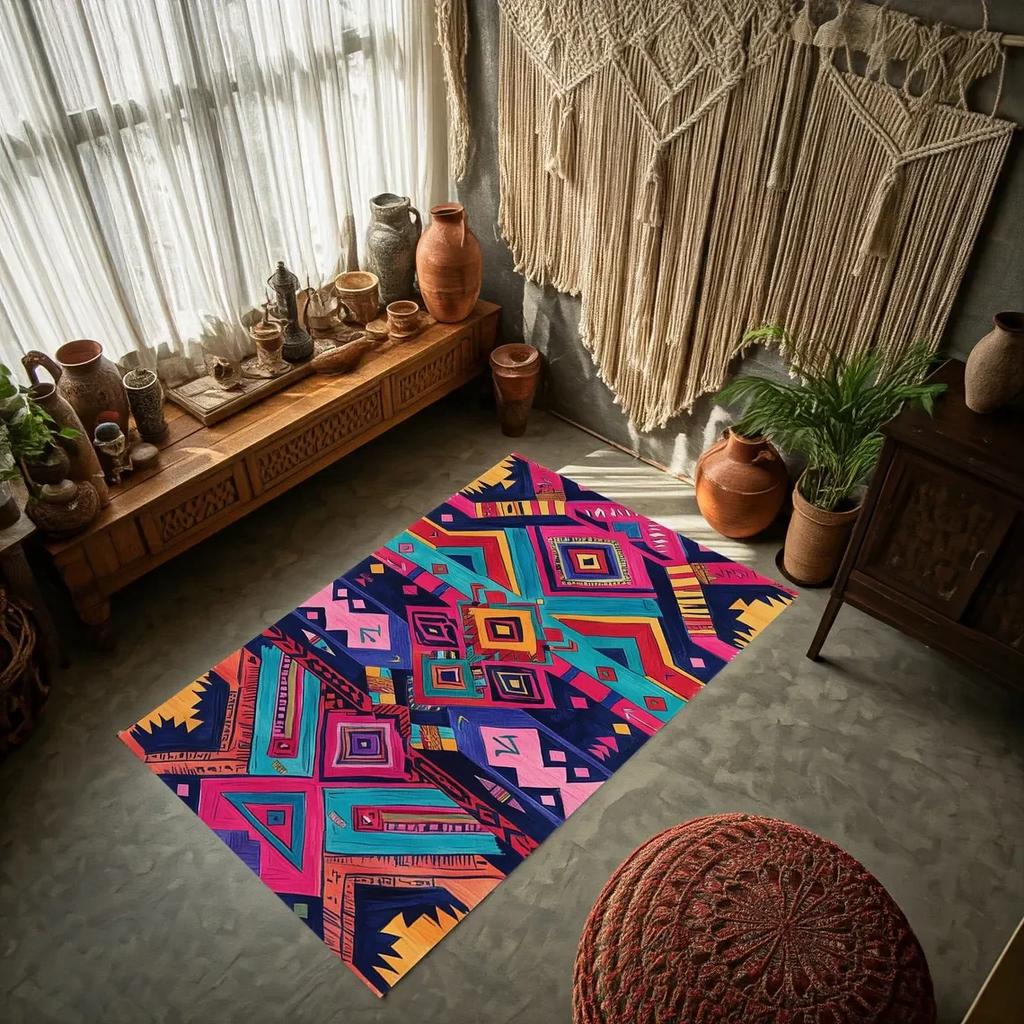 Vintage Tribal Washable Rugs for Living Room Bedroom Non Slip Accent Floor Mat Print Rug Indoor Carpet Dining Room Playroom