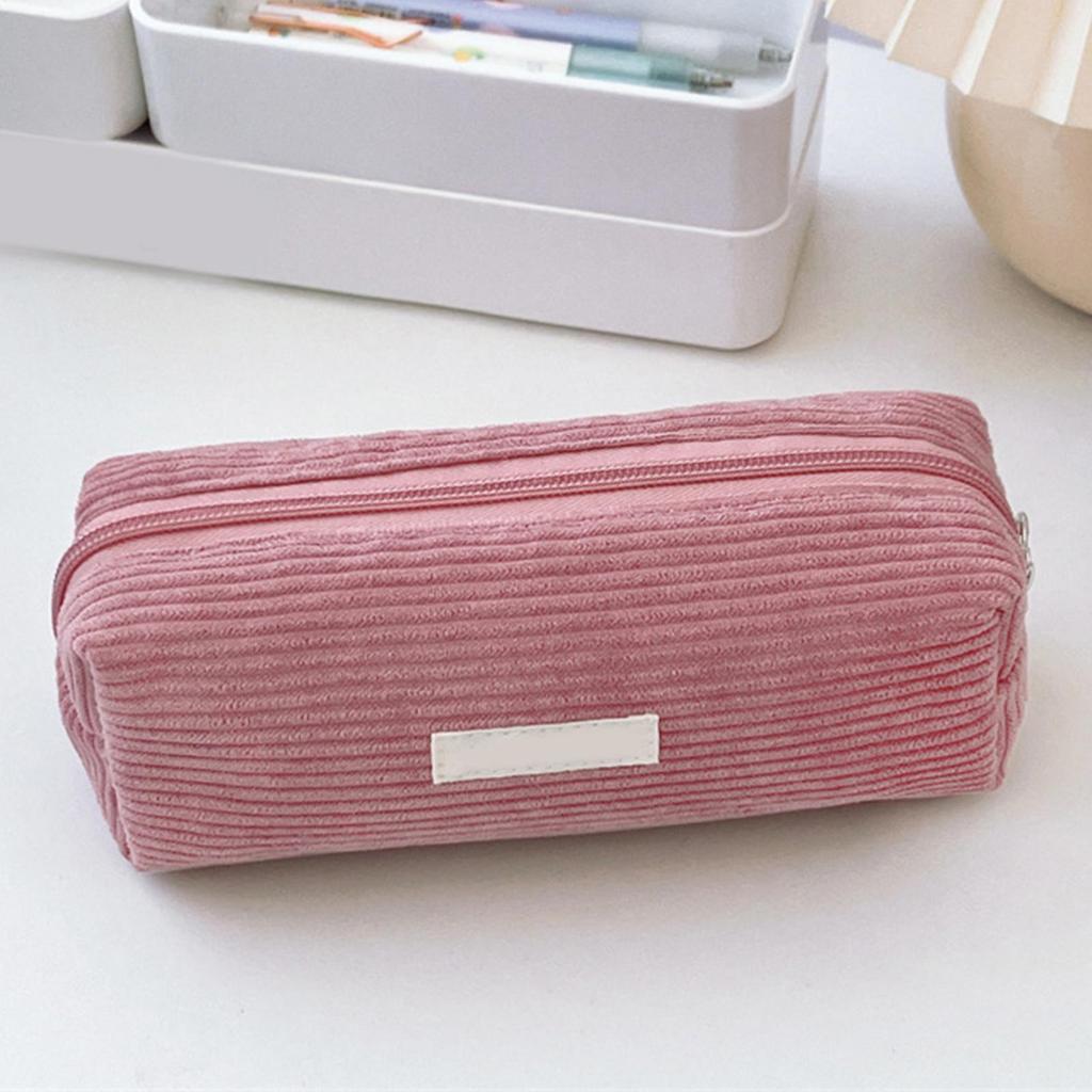Corduroy solid color pencil case large capacity student stationery storage bag portable cosmetic bag clutch bag gifts for kids