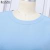 ZANZEA Women Casual Round Neck Solid Color Loose 3/4 Sleeve Blouse