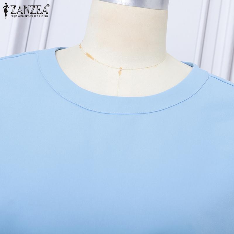 ZANZEA Women Casual Round Neck Solid Color Loose 3/4 Sleeve Blouse
