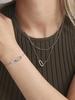 Qiong Yao Minimalist Zircon Stainless Steel Double Ring Necklace Bracelet Set - No Fading.